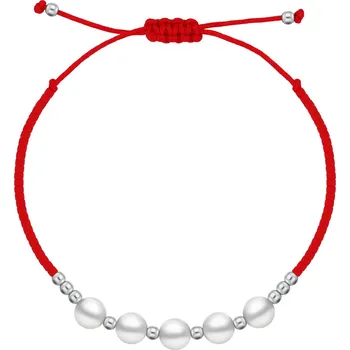 Náramek Brilio Silver Červený textilní náramek s perlami Majorica BRC144WR + 2 měsíce na vrácení zboží