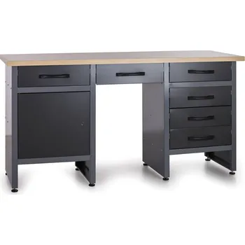Dílenský stůl Pracovní stůl do dílny HOBBY III, 840 x 1600 x 600 mm, 6 zásuvek, 1 skříňka