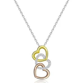 Náhrdelník Stříbrný 925 náhrdelník - obrysy srdce ve třech barvách, zirkony