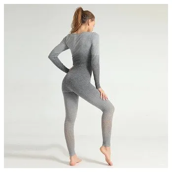 Dámská bezešvá sportovní souprava s elegantním síťováním - Šedá S