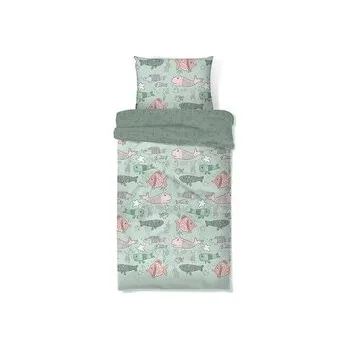 Povlečení SADA DĚTSKÉHO LOŽNÍHO PRÁDLA 14OCMx200CM + 70CMx80CM RYBKY