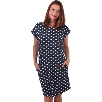 Dámské šaty Dámské bavlněné oversized šaty s kapsami Zoe, modré puntíky XS/S