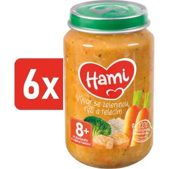 HAMI masozeleninový příkrm Vývar se zeleninou, rýží a telecím 6x200g