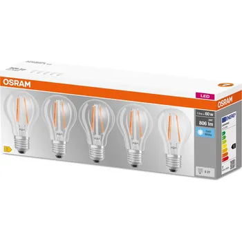 Lampička OSRAM LED žárovka E27 Base CL A 7W 4.000K čirá 5ks