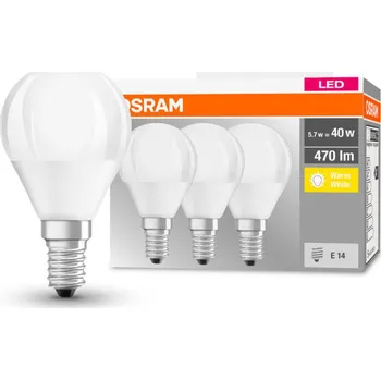 Lampička OSRAM LED kapka E14 P40 4,9W 2 700K 470lm 3ks bílá