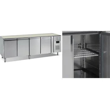 TEFCOLD Mrazicí Stůl Nerez GF74 + AKCE | š. 223 cm, 4 Dveře, GN1/1, agregát vpravo, bez desky, Servis ČR