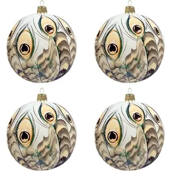 Set bílých baněk s pavím dekorem