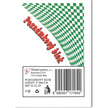 Těšínské papírny, s.r.o. Poznámkový blok A7, lepený, linka, 80 listů