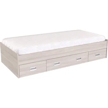 Postel Zvýšené lůžko PLUTO Dekor: Jasan šedý, Úchytky: zapuštěné úchytky, Zvýšené čelo: bez zvýšeného čela