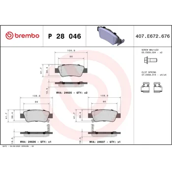 Brzdová destička Sada brzdových destiček, kotoučová brzda BREMBO P 28 046