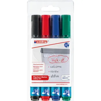 Popisovač na flipchart "383", mix barev, 1-5mm, zkosený hrot, 4ks/bal., EDDING