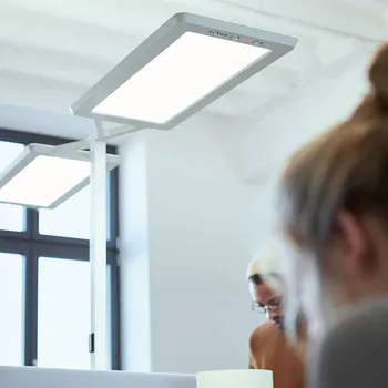 Lampička Waldmann Stojací lampa LED Yara.double 4 000K, LTX, stříbro - noha - výška 1 cm, délka 35 cm, šířka 45 cm; výška hlavy 2,4 cm, délka 170,8 cm, šířka 35,8 cm; délka kabelu 300 cm kovové stříbro, satinované LED celkem 210 W - Doprava zdarma