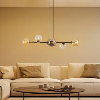 EMIBIG LIGHTING Závěsné světlo Glassy, 6-ramenné, grafit/jantar/čiré, sklo, 110 cm - Ø skleněný stínidlo 14 cm černá, grafitová, jantarová, čirá 6 x 40 W - Doprava zdarma