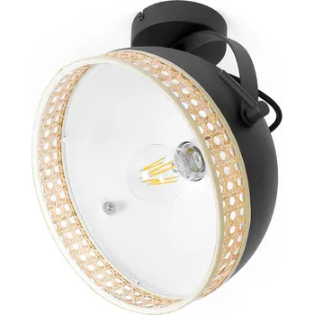 Lindby Lonnaris stropní světlo s ratanem, otočné černá, ratan přírodní 1 x 15 W - Doprava zdarma