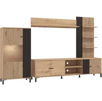 Obývací stěna Velká obývací stěna s vnitřním osvětlením Chic - dub artisan/černá