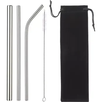 Kovová brčka Steels 1+1+1 s kartáčkem a sáčkem - stříbrná