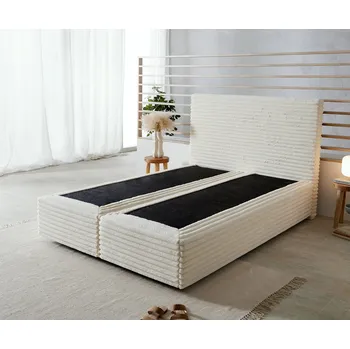 Postel DELIFE Čalouněná postel Dream-Well plyšový manšestr béžová 140x200 cm