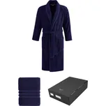 Pánský župan PREMIUM v dárkovém balení s ručníkem - Tmavě modrá, M + ručník 50x100cm + box, Soft Cotton