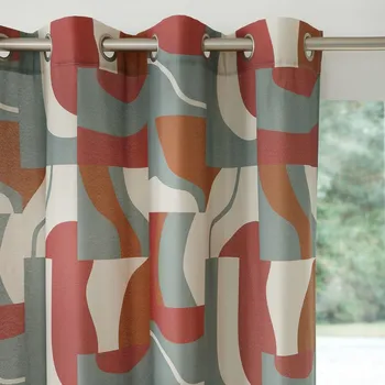 Závěs Blancheporte Zatemňovací závěs s potiskem a kovovými očky terakota/karamelová/eukalyptus 135x180 cm