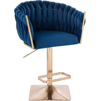 Barová židle LuxuryForm DESIGN Barová židle NORDEN VELUR na zlaté hranaté podstavě - modrá