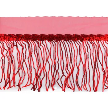 Prýmek monofilový s flitrovými třásněmi šíře 20 cm, barva 5 červená