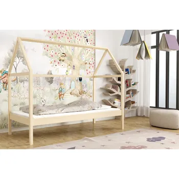 Postel KIK TRADE Dřevěná postel DOMEK 11 borovice masiv - více odstínů Rozměr: 90 x 200 cm, Povrchová úprava: Přírodní lakovaná