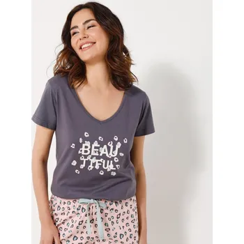 Dámské pyžamo Blancheporte Pyžamové tričko s krátkými rukávy a středovým potiskem Beautiful antracitová šedá 42/44