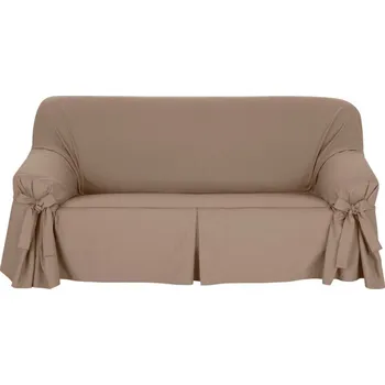 Napínací potah Blancheporte Jednobarevný plátěný potah s vázačkami zn. Colombine® na pohovku a křeslo hnědošedá křeslo