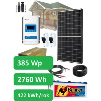 solární set 385Wp solární sestava BCH - 230V AC/230Ah, 385Wp/h, baterie Banner 12V, 230Ah, 2760W, měnič 1000W čistá sinusoida (Ostrovní solární set 230V 1000W s měničem čistá sinusoida, vodné i pro citlivou elektroniku, počítače, notebooky)