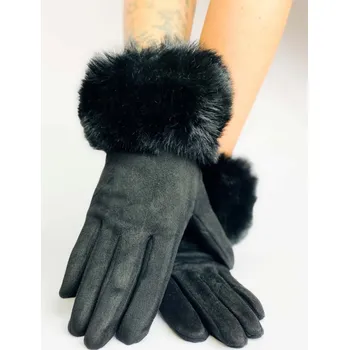 Rukavice Dámské rukavice s kožešinou černé, VELIKOST UNI