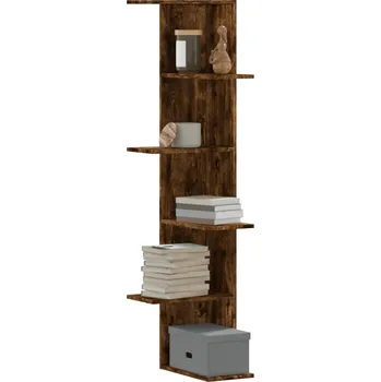 police Nástěnná rohová police kouřový dub 36,5x36,5x140 cm kompozit Hnědá 852631