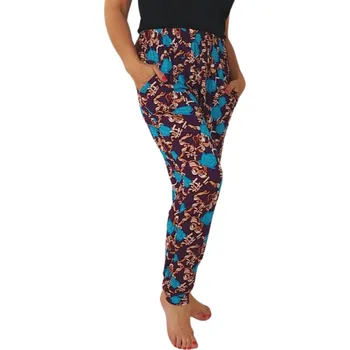 Dámské legíny NOVINKA- Dámské kalhoty typ legíny fialové s modrými růžemi