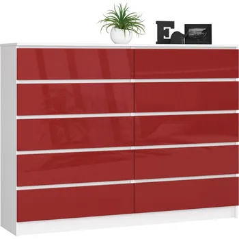 Šatní skříň Komoda K160 10SZ bílá/červená lesk