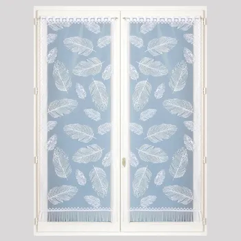 Záclona Blancheporte Rovná vitrážová záclona s motivem peříček, pro garnýžovou tyč, pár bílá 44x160 cm