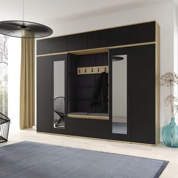 Šatní skříň Předsíňová stěna AMI 17 - se zrcadlem Černá Dub artisan/černá