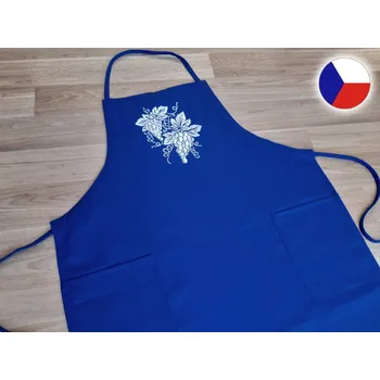 Kuchyňská zástěra Pánská vinařská zástěra s výšivkou 72x100 Hrozny na modré