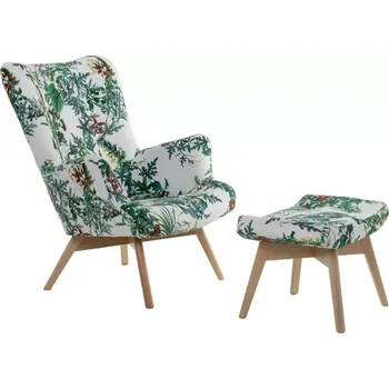 Křeslo Křeslo Grande s podnožkou, vzor kvety (EDEN 3991104 / prírodné)