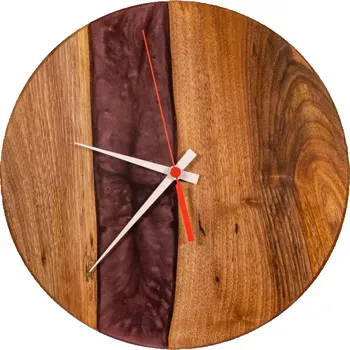 Hodiny Dřevěné hodiny s pryskyřicí Ø 30CM - ořech, vínová perleť