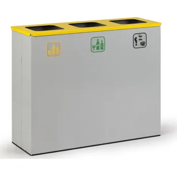 Odpadkový koš Koš na tříděný odpad 3x 50 l, stojan na odpadkové pytle, šedá/žlutá