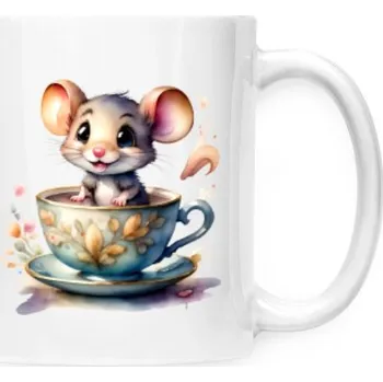 Hrnek malý bílý s potiskem Myška v čaji