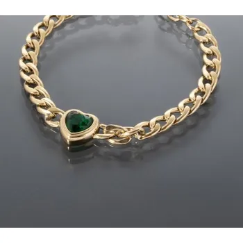 Náramek Prosperk Náramek ocelový zelené srdíčko zlatý S4791