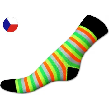 Dámské ponožky Bavlněné ponožky s lycrou 41/42 Proužky fosforové