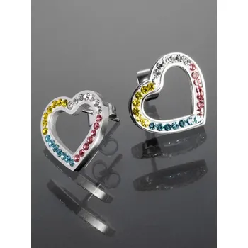Náušnice Prosperk Vícebarevné náušnice z chirurgické oceli srdíčko s krystalky S3569