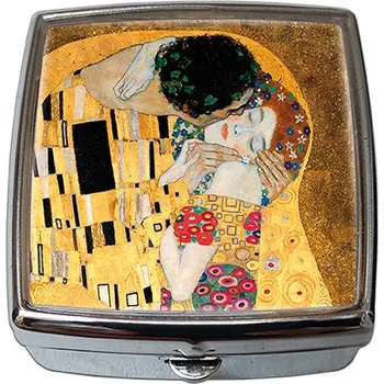 Kosmetické zrcátko Plumeria Plu - Krabička na tablety lékovka-pilulník se zrcátkem Gustav Klimt The Kiss Detail - 54x58x18 mm