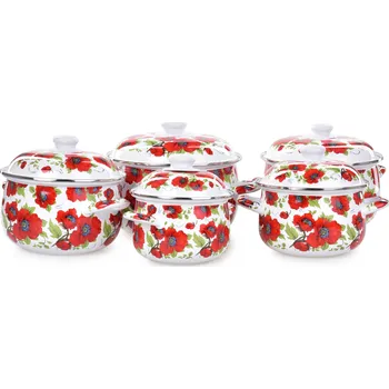 Sada nádobí Dedra RUSTICAL 10dílná sada smaltovaných hrnců s poklicemi červená