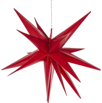 Vánoční dekorace LED hvězda 35 cm skládací plastová s časovačem na baterie červená dovnitř i ven