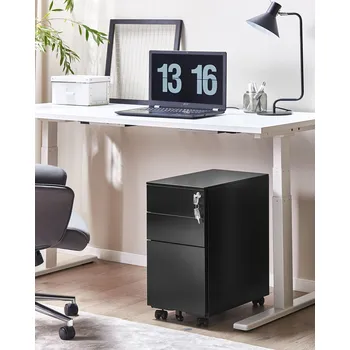 Šatní skříň Úložná skříň z černého kovu se 3 zásuvkami Kliky na zámek s klíčem Průmyslová moderní garáž pro domácí kancelář Beliani