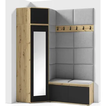 Šatní skříň Předsíňová stěna AMI 37 Se zrcadlem Dub artisan + Černá Krémová I