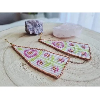 Náušnice Šité náušnice FOLKLORE z korálků růžové - Petrael 28377