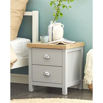 Noční stolek Noční stolek šedá světlá dřevotřísková deska MDF 2 zásuvky skandinávský tradiční styl ložnice Beliani